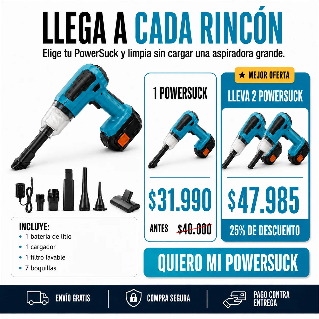 PowerSuck | Limpieza en cualquier parte